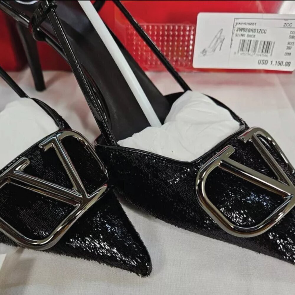 Valentino Garavani Women's V Logo Pointed Toe Slingback Pumps 8 US MSRP $1,150